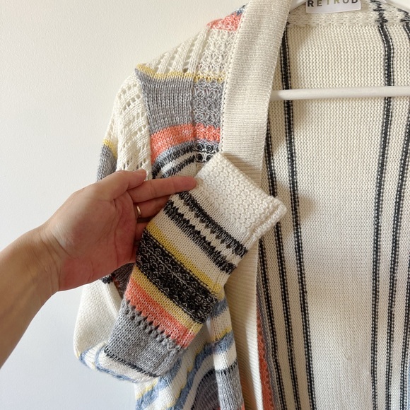 Full tilt southwest striped open sweater knit tribal boho fringe size M - Picture 2 of 7